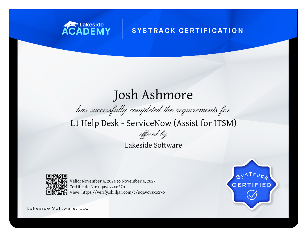 SysTrack: L1 Help Desk - Service NOW (Assist for ITSM)